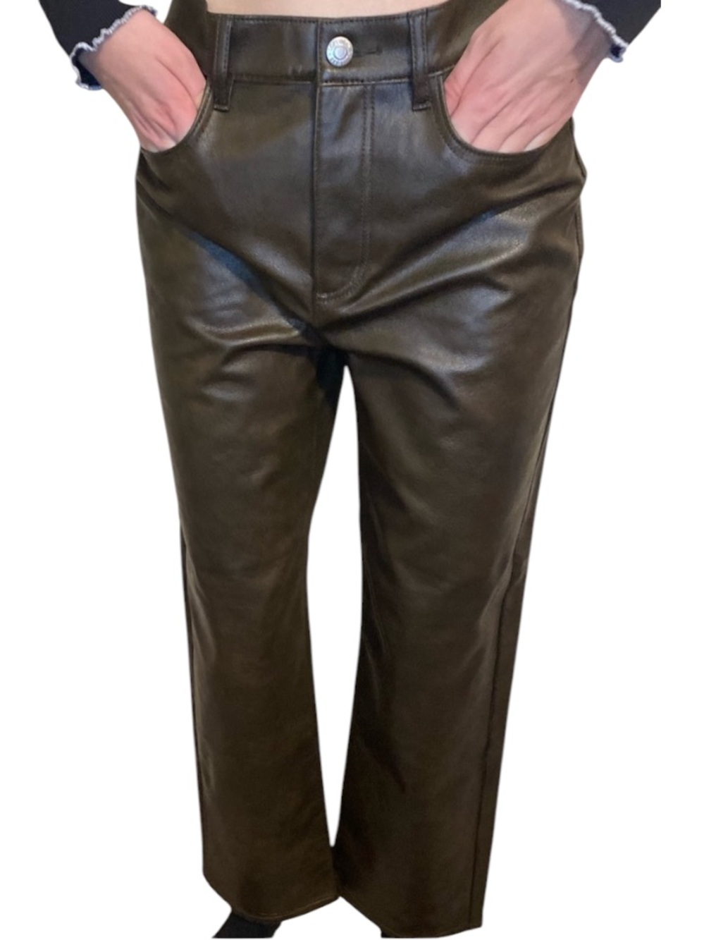 LOFT women’s petite Faux Leather straight leg Jeans — brown size 24 / 00 NWT